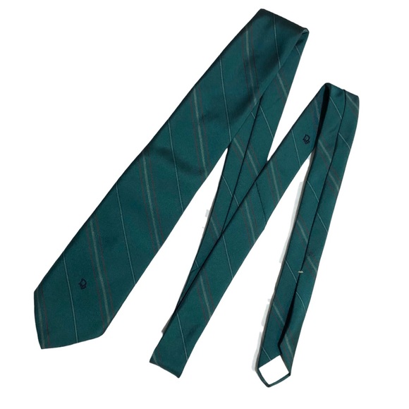 CHRISTIAN DIOR Teal Striped Silk Blend Tie- VINTAGE - Picture 2 of 7
